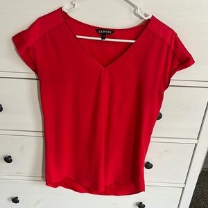 Express Red Fitted Cap Sleeve Blouse